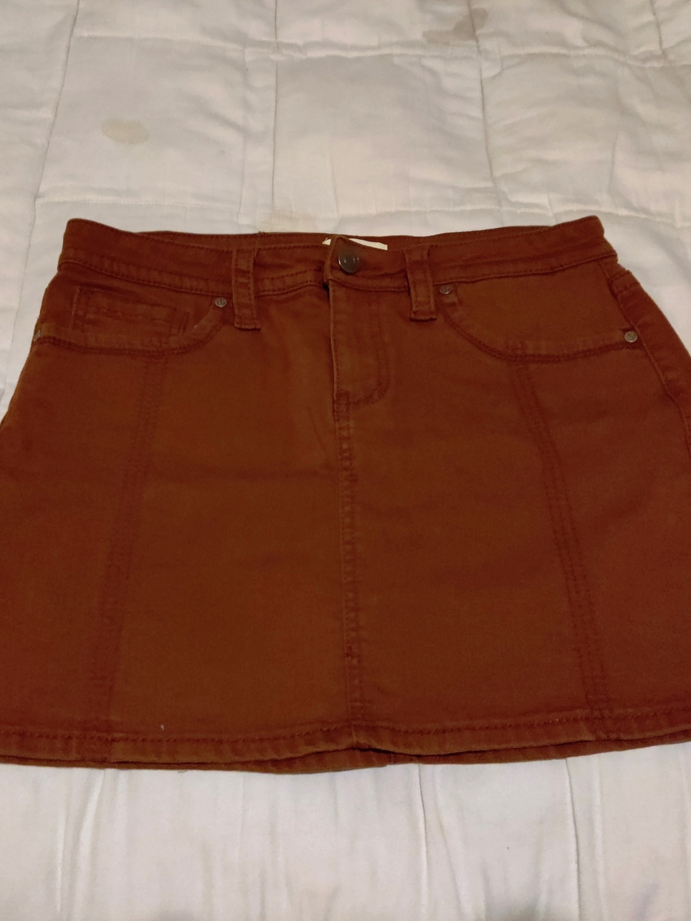 Shyanne Burnt Orange Denim Mini Skirt   The "Cowgirl Core" Aesthetic